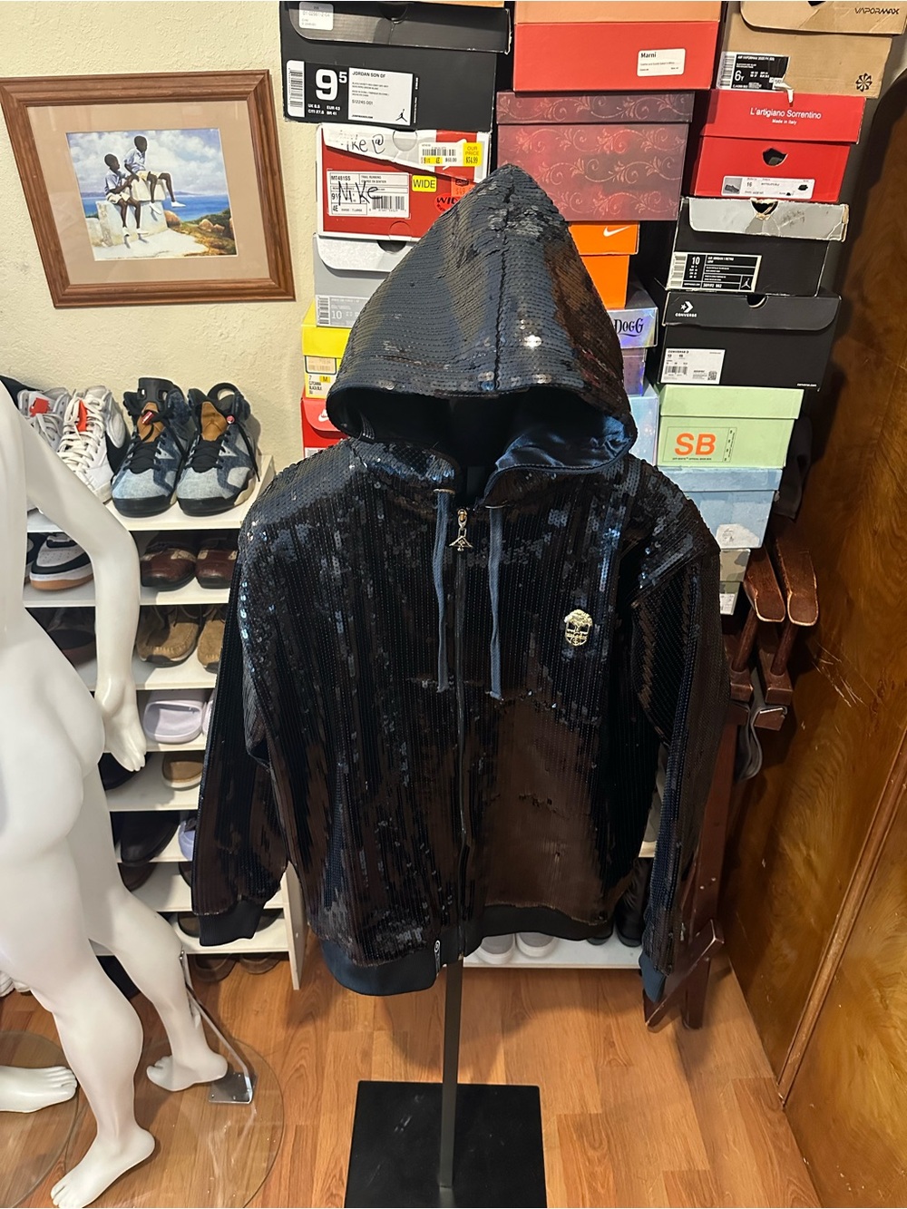 LRG Men's Black Sequin Full Zip Hoodie Jacket